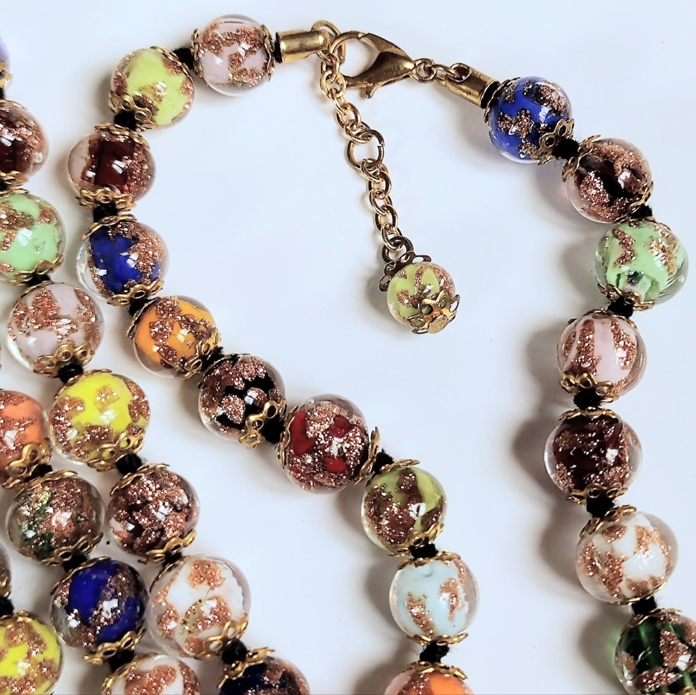 🌈 Vintage Cornaro Murano Venetian Sommerso Aventurine Gold Art Glass Necklace - Picture 9 of 9